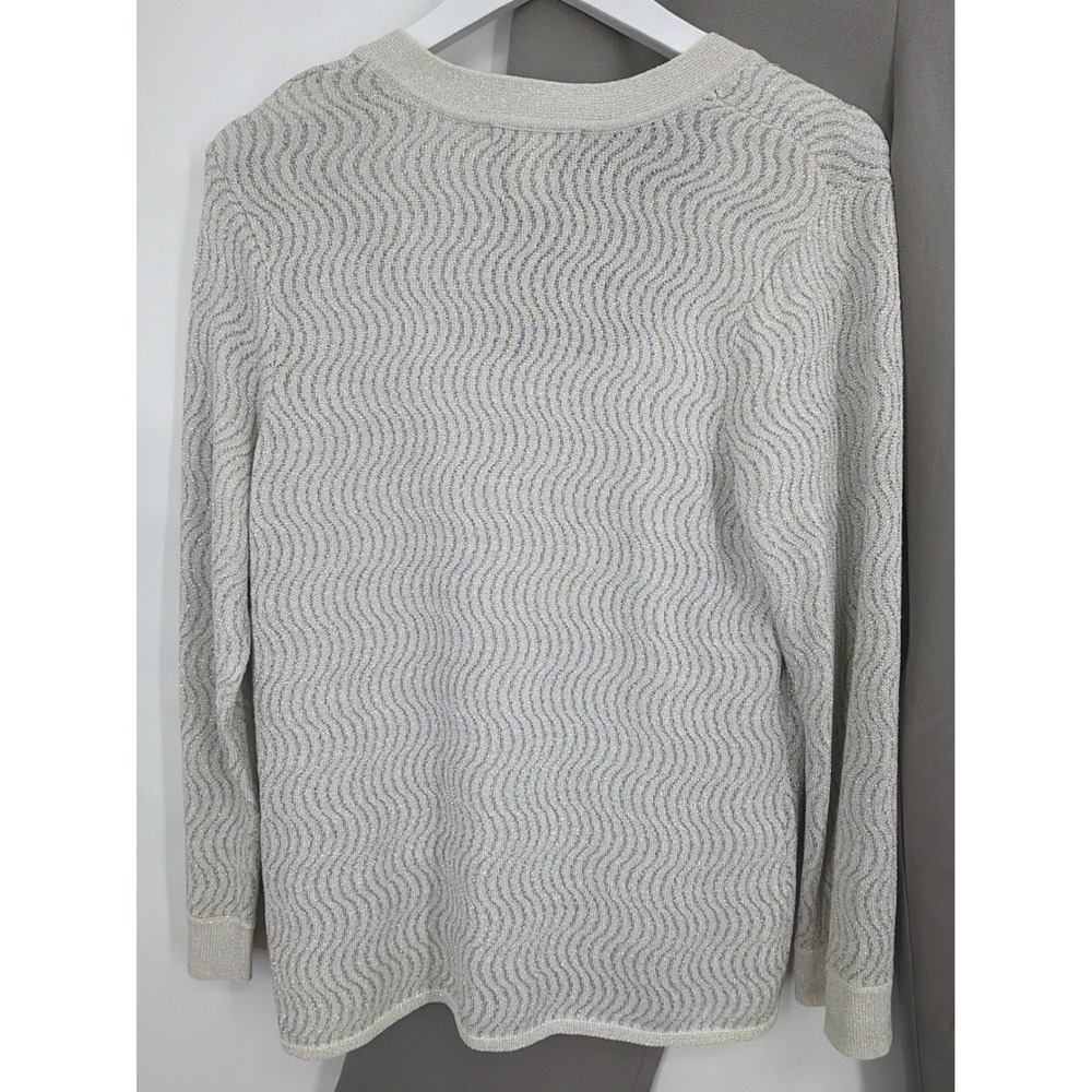 Sigrid Olsen 3 Piece Set Metallic Knit Cardigan Cami Silk Blend Pants Grey 16 L - Picture 3 of 16